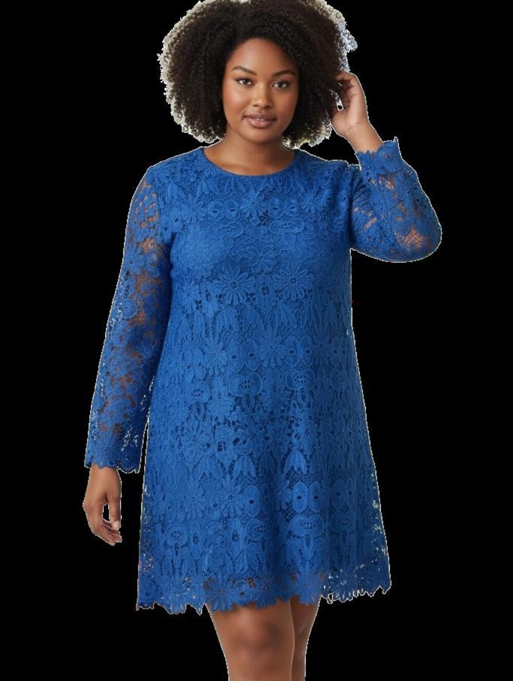 Layered with Love Plus Size Crochet Lace Long Bell Sleeve Sapphire Mini Dress